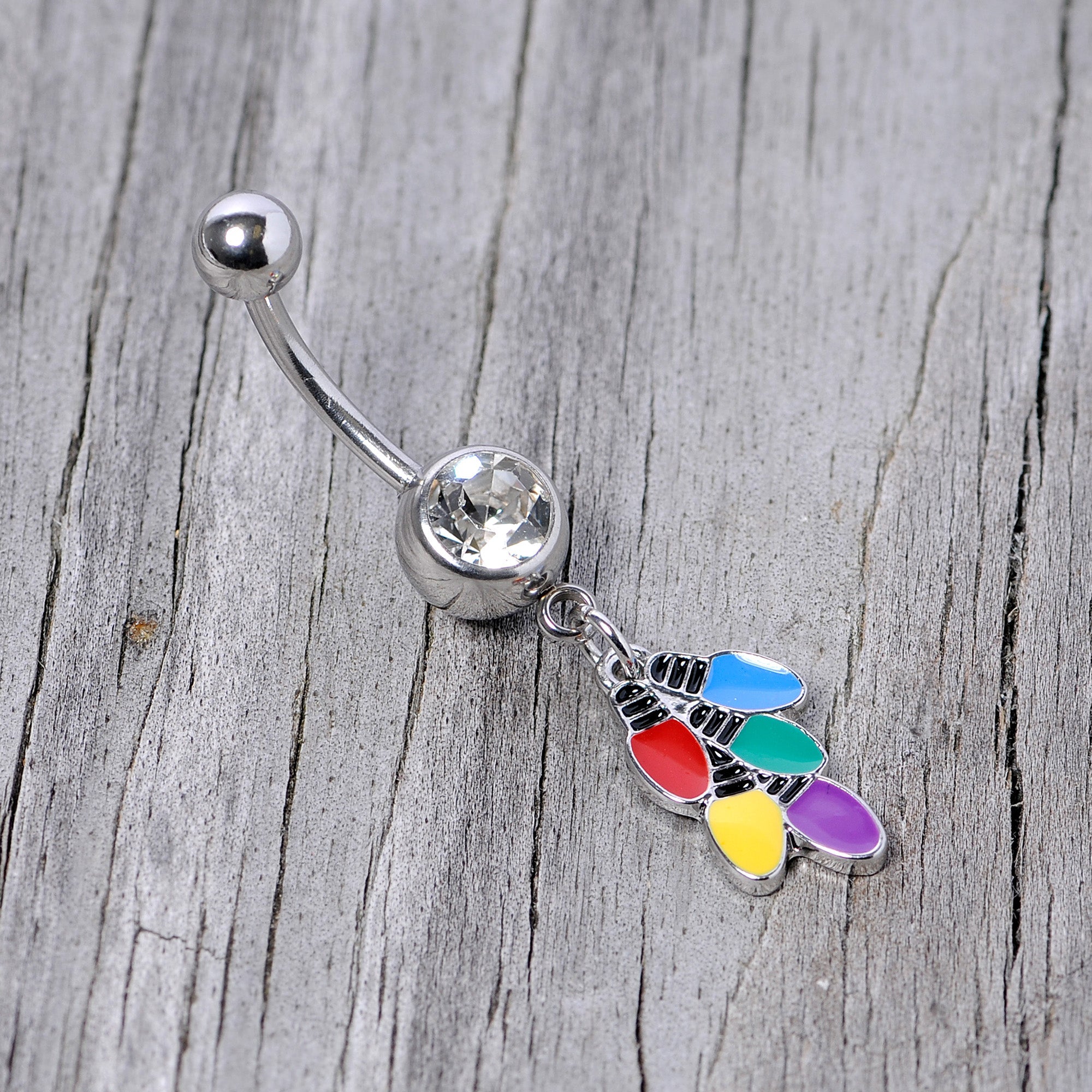 BodyCandy Clear Gem Christmas Lights Holiday Dangle Belly Ring — side view