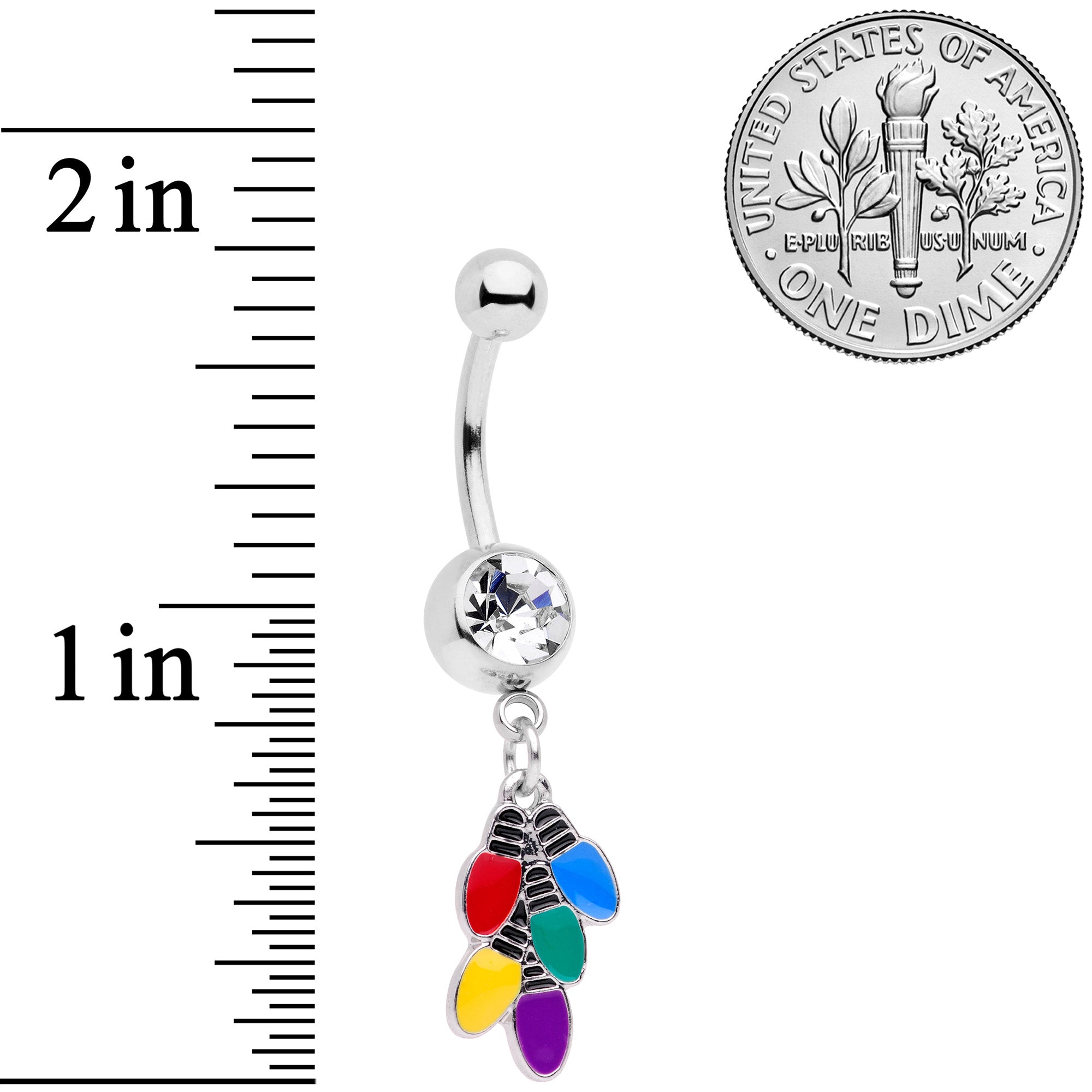 BodyCandy Clear Gem Christmas Lights Holiday Dangle Belly Ring — back view