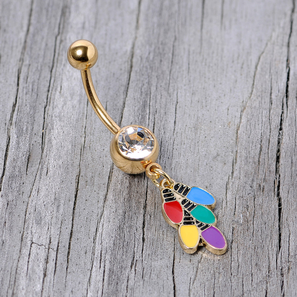 BodyCandy Clear Gem Gold Tone Christmas Lights Holiday Dangle Belly Ring — lifestyle context