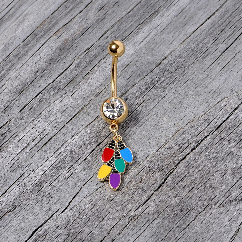 BodyCandy Clear Gem Gold Tone Christmas Lights Holiday Dangle Belly Ring — side view