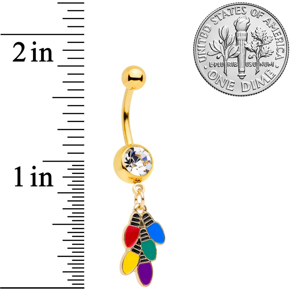 BodyCandy Clear Gem Gold Tone Christmas Lights Holiday Dangle Belly Ring — back view