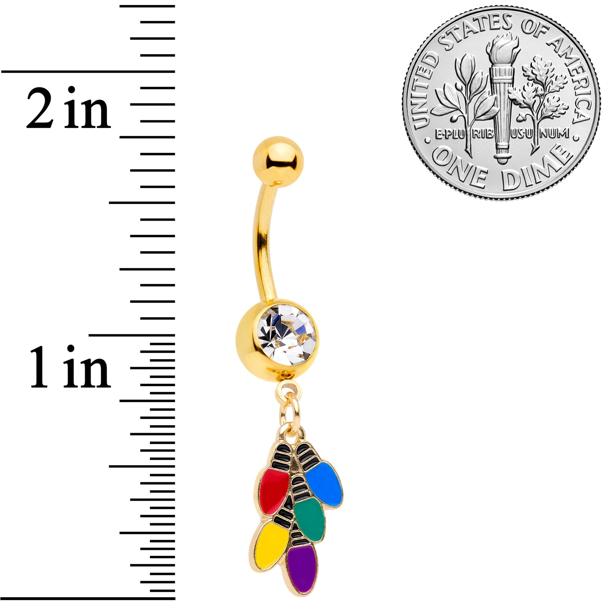 BodyCandy Clear Gem Gold Tone Christmas Lights Holiday Dangle Belly Ring — back view
