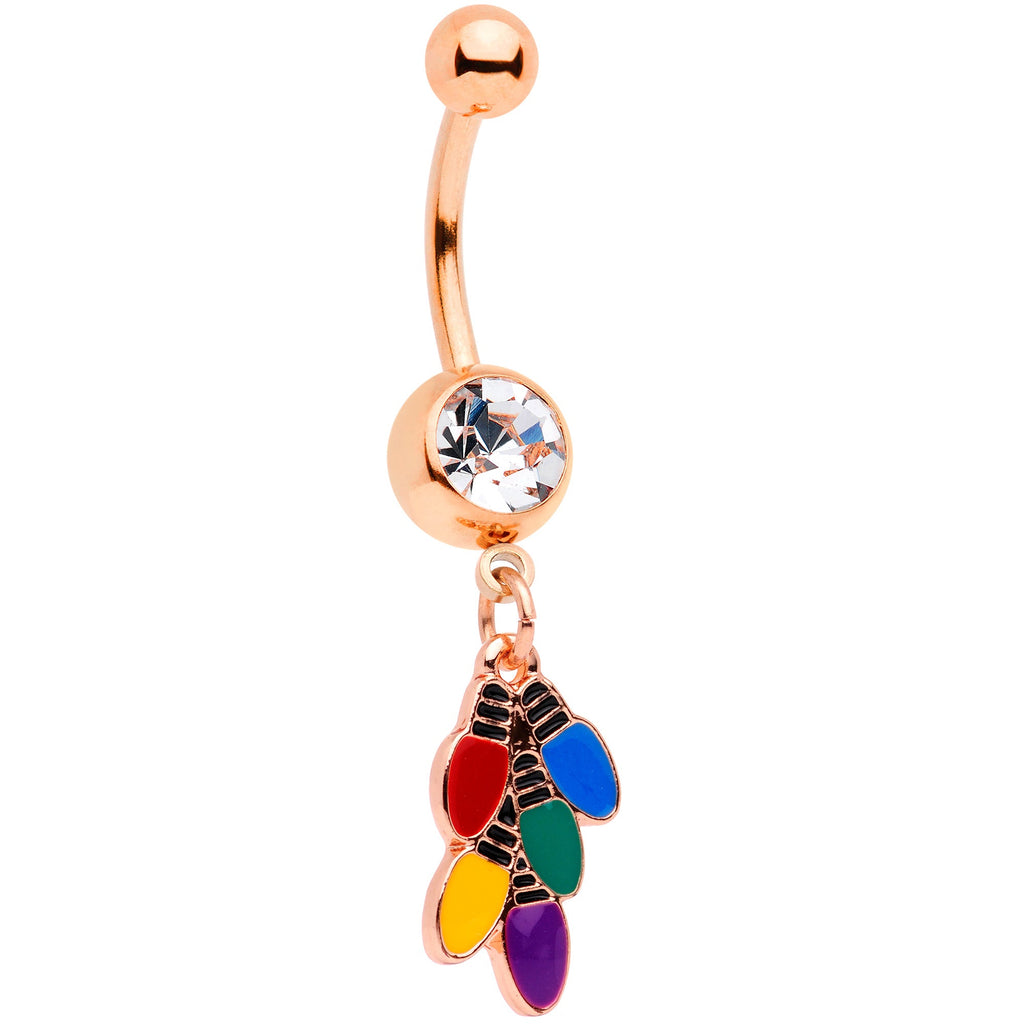 BodyCandy Clear Gem Rose Gold Tone Christmas Lights Holiday Dangle Belly Ring — main product shot