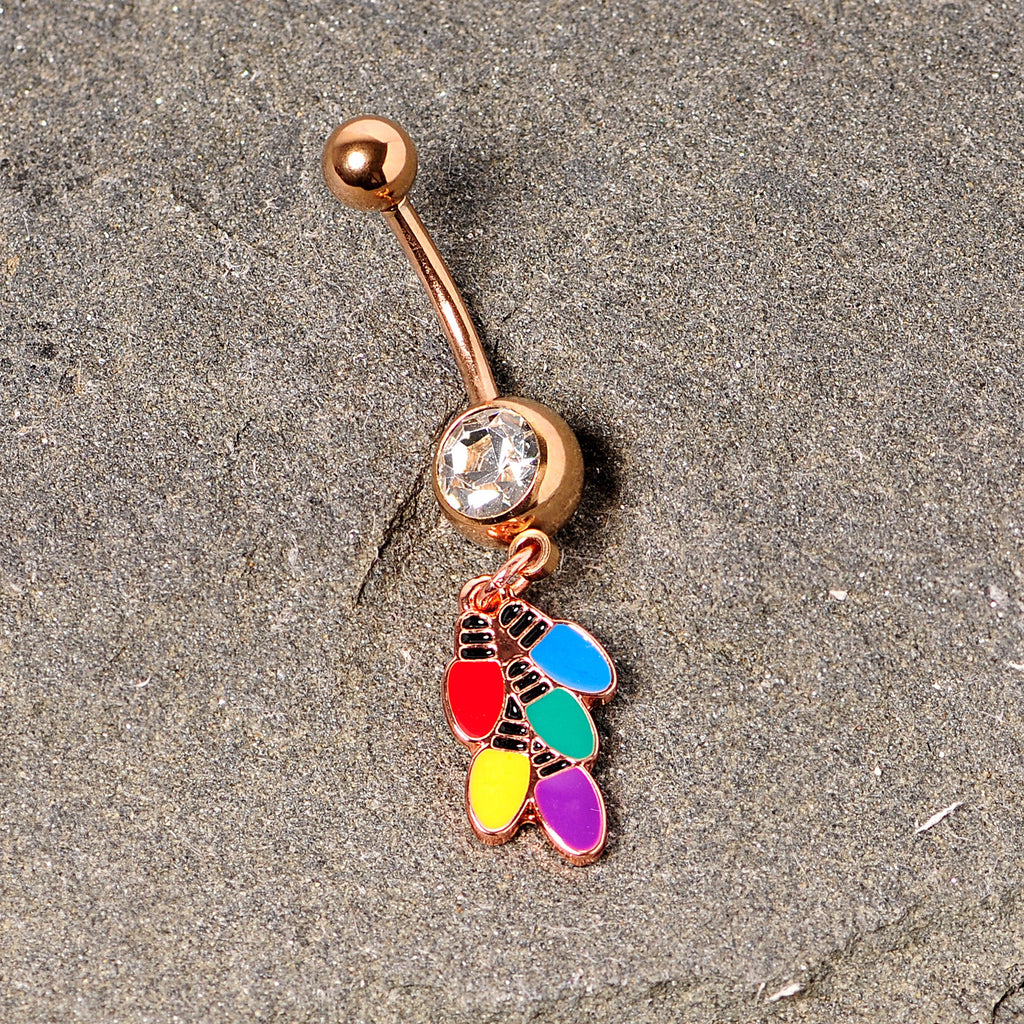 BodyCandy Clear Gem Rose Gold Tone Christmas Lights Holiday Dangle Belly Ring — lifestyle context
