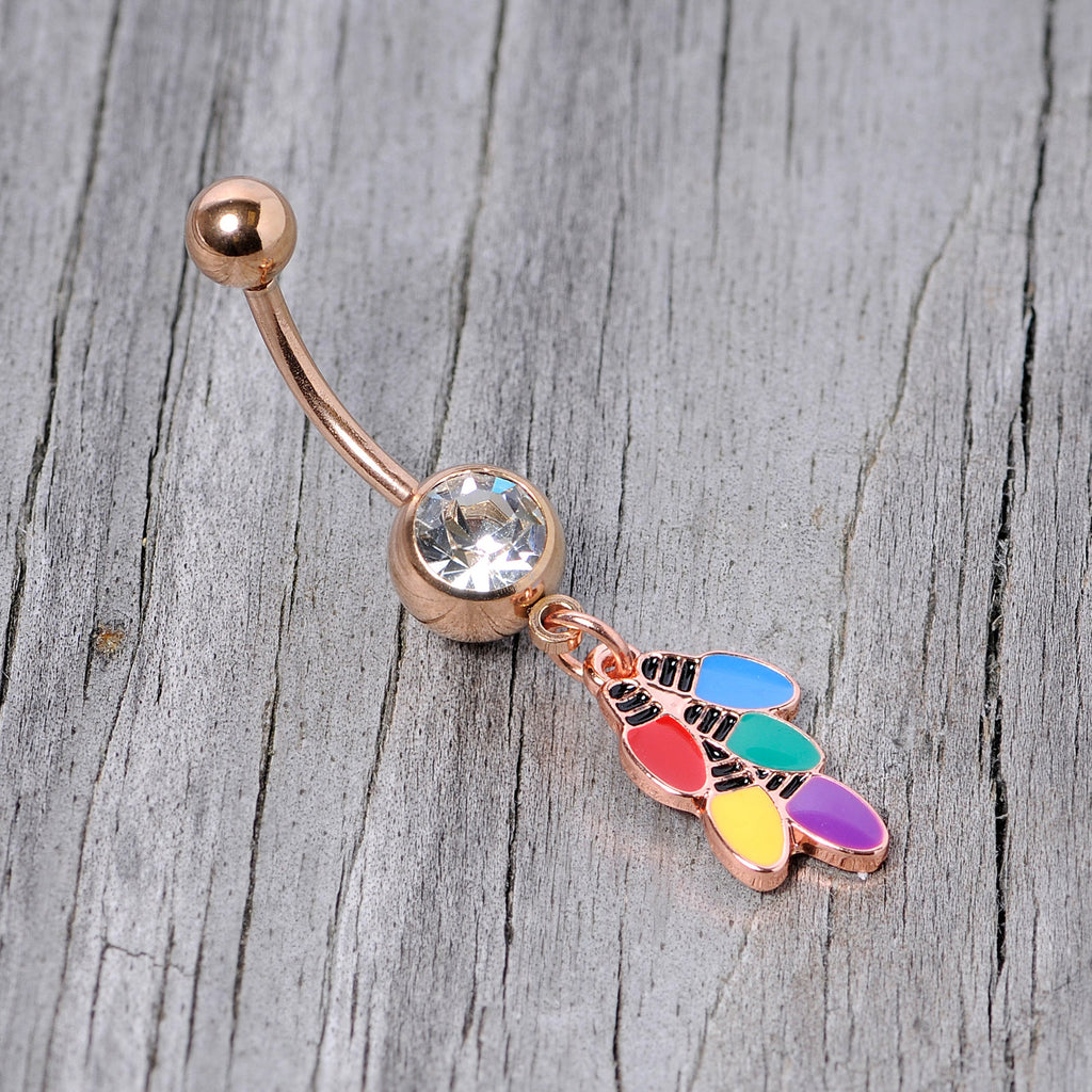 BodyCandy Clear Gem Rose Gold Tone Christmas Lights Holiday Dangle Belly Ring — side view