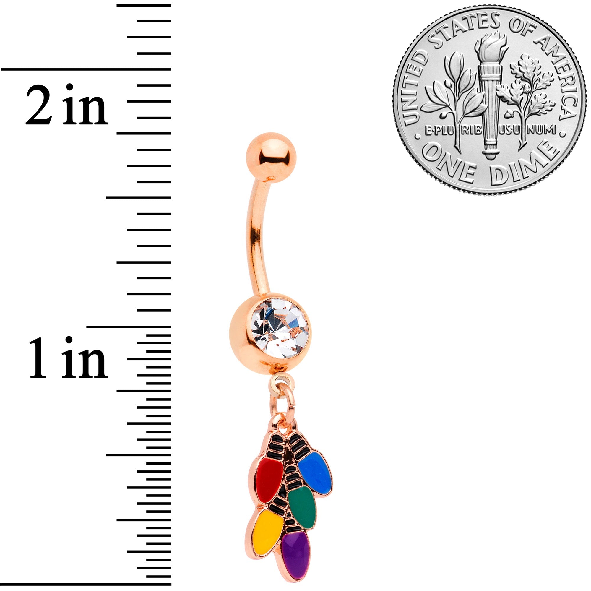 BodyCandy Clear Gem Rose Gold Tone Christmas Lights Holiday Dangle Belly Ring — alternative angle