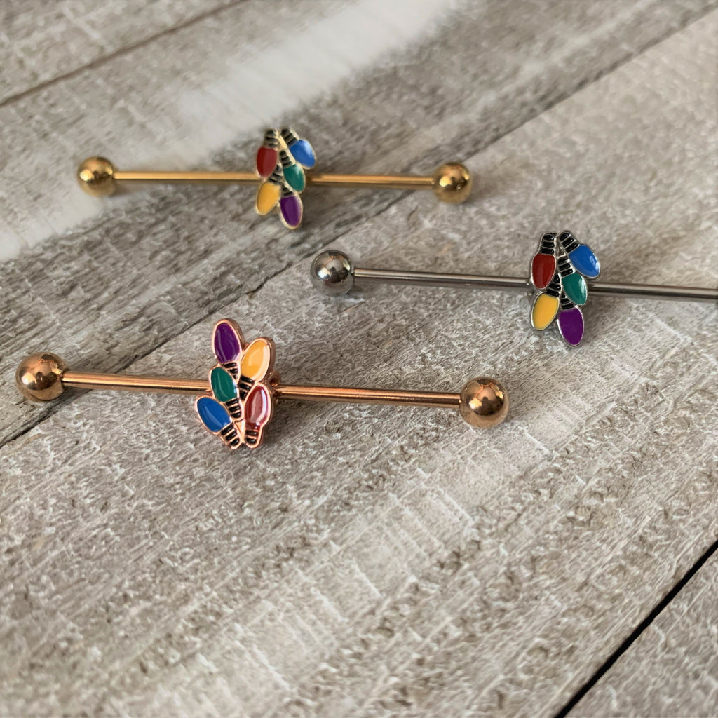 BodyCandy 14G Christmas Lights Industrial Barbell 38mm — side view