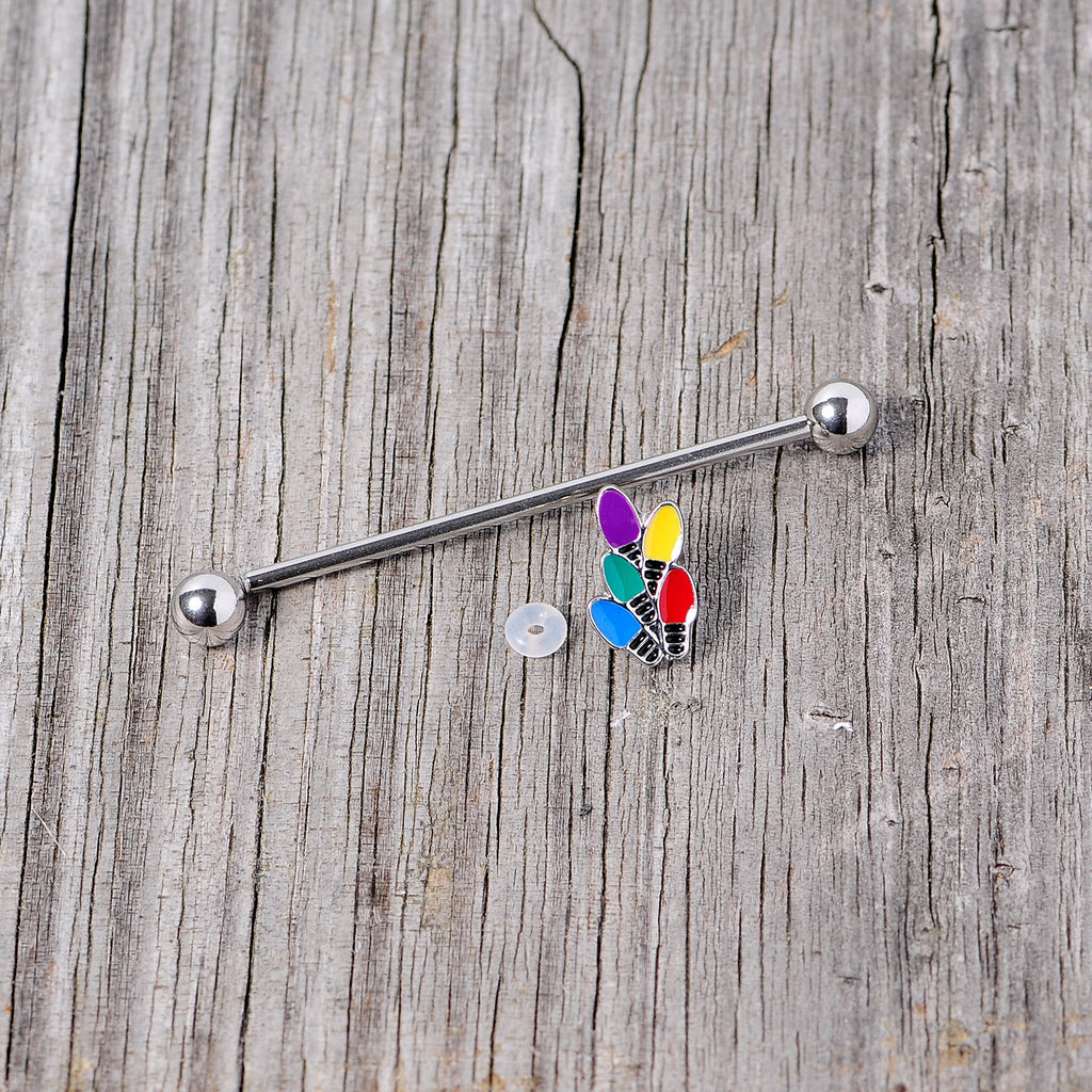 BodyCandy 14G Christmas Lights Industrial Barbell 38mm — in-use photo