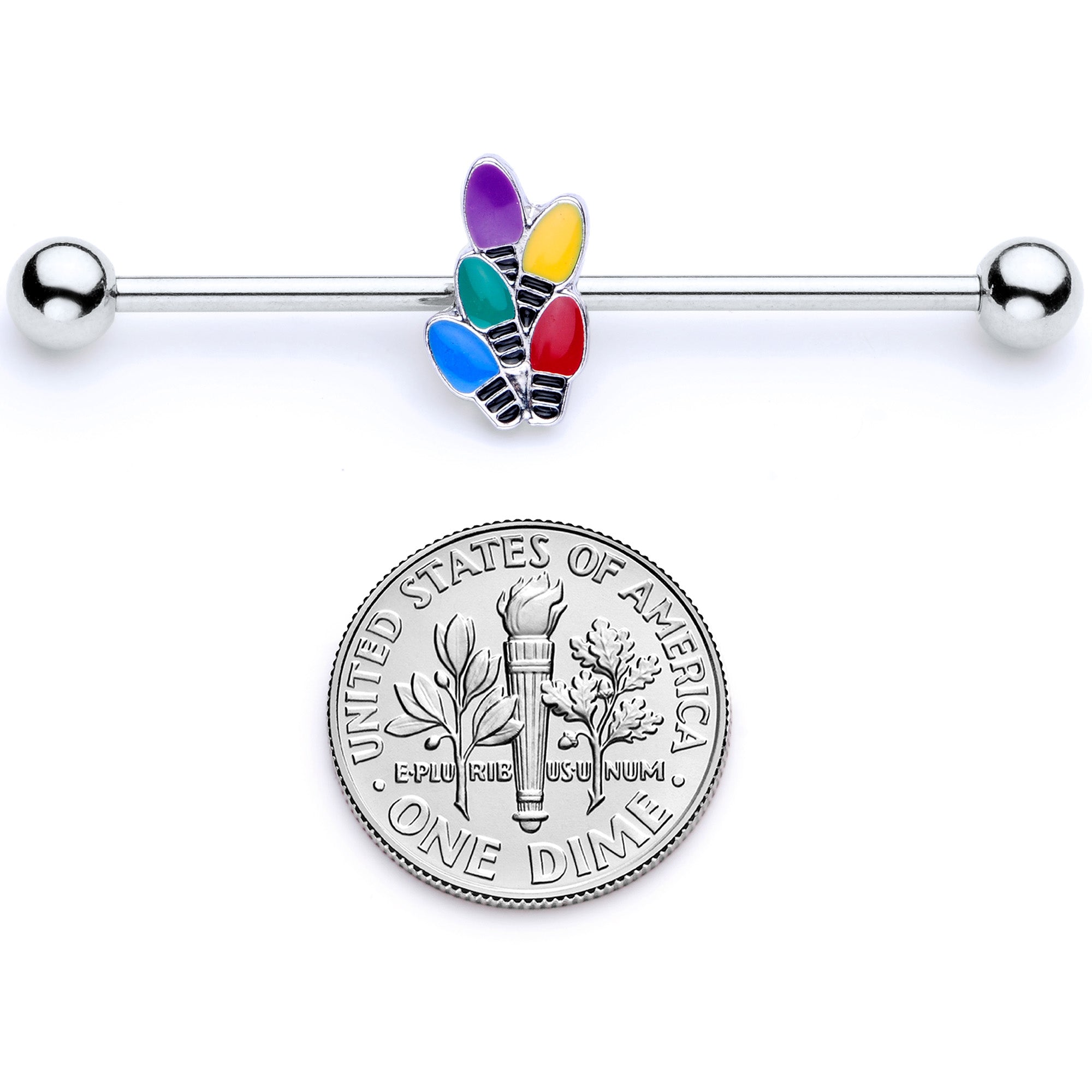 BodyCandy 14G Christmas Lights Industrial Barbell 38mm — size reference