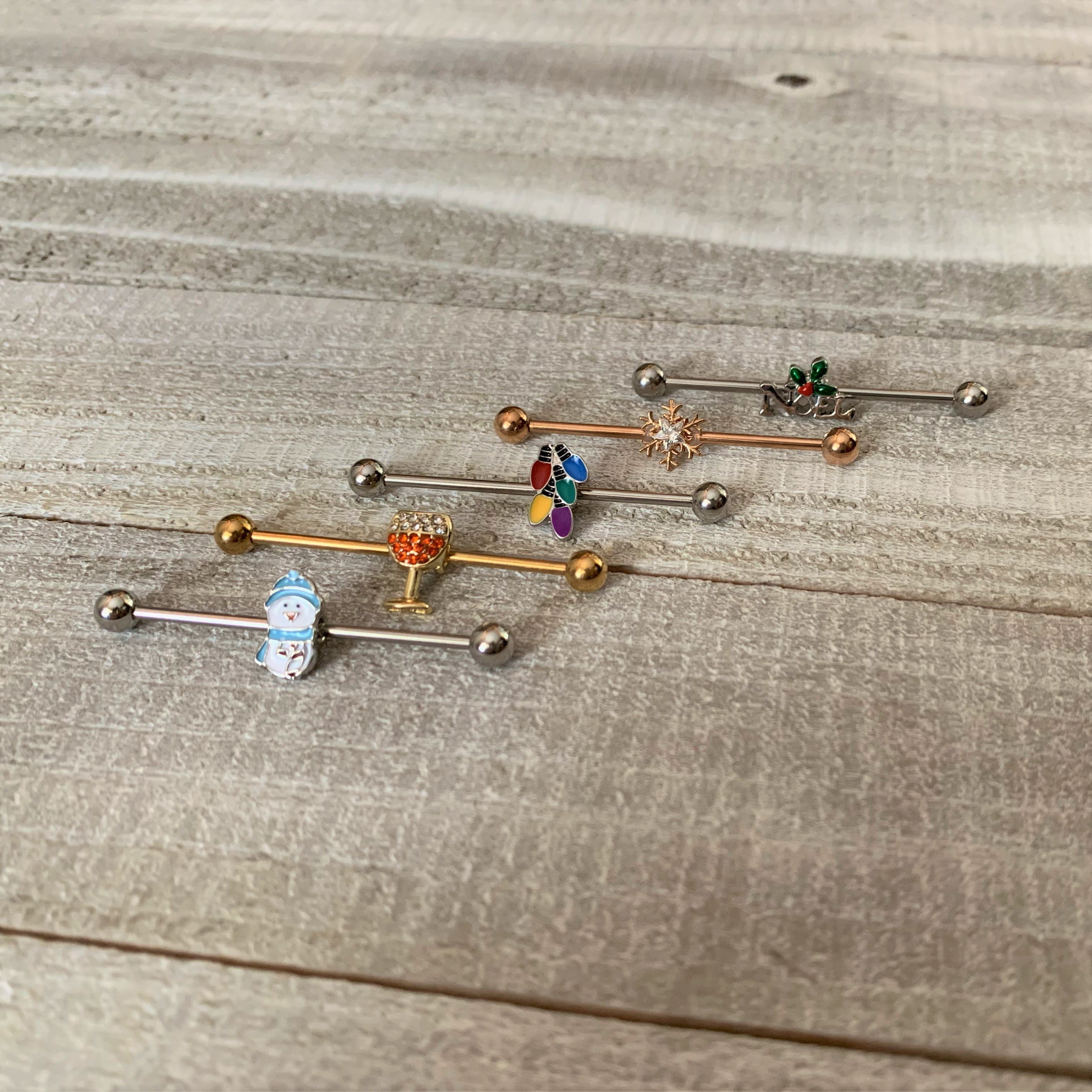 BodyCandy 14G Clear Gem Rose Gold Tone Snowflake Industrial Barbell 38mm — lifestyle context