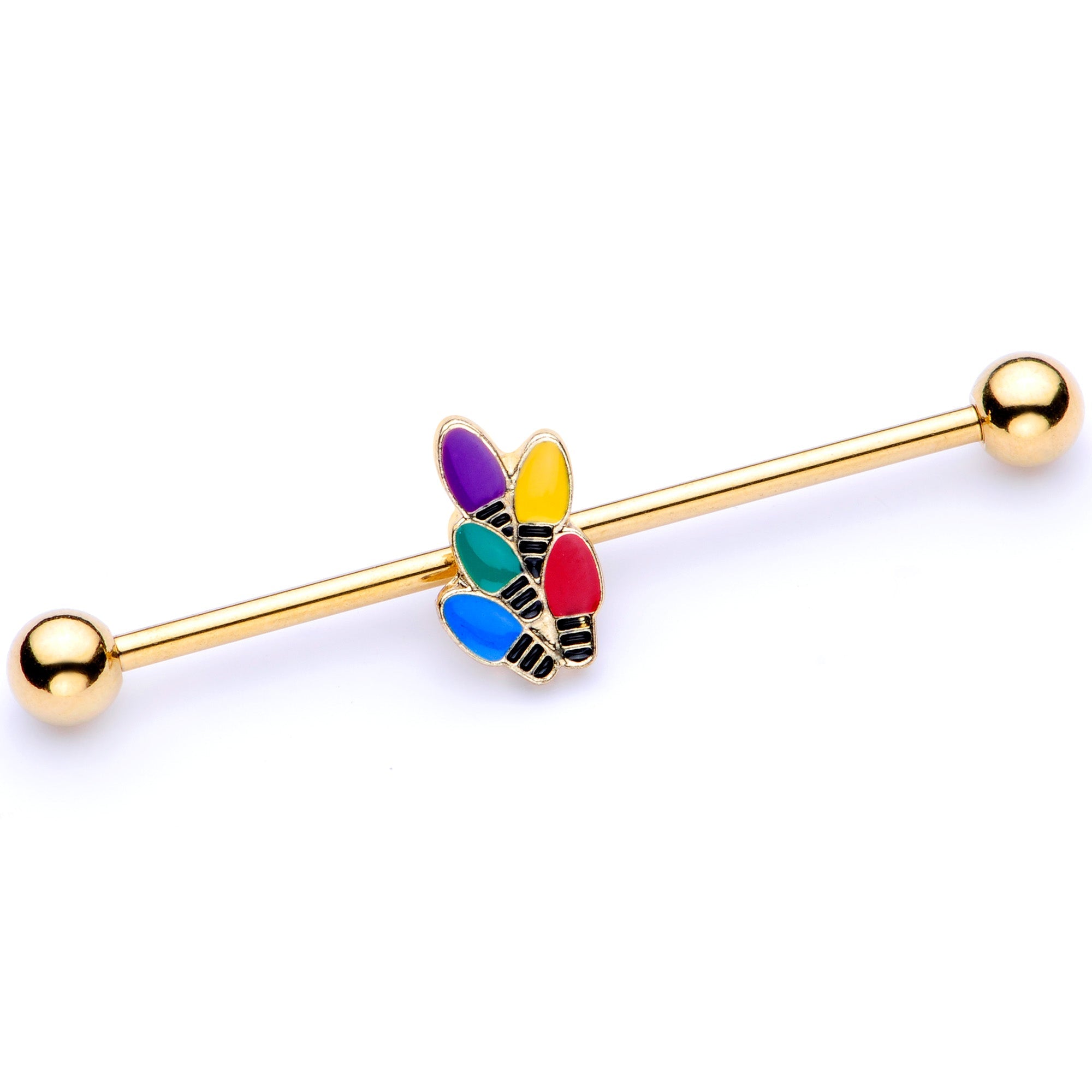 BodyCandy 14G Gold Tone Christmas Lights Industrial Barbell 38mm — main product shot