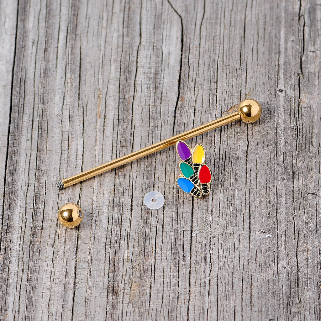 BodyCandy 14G Gold Tone Christmas Lights Industrial Barbell 38mm — alternative angle