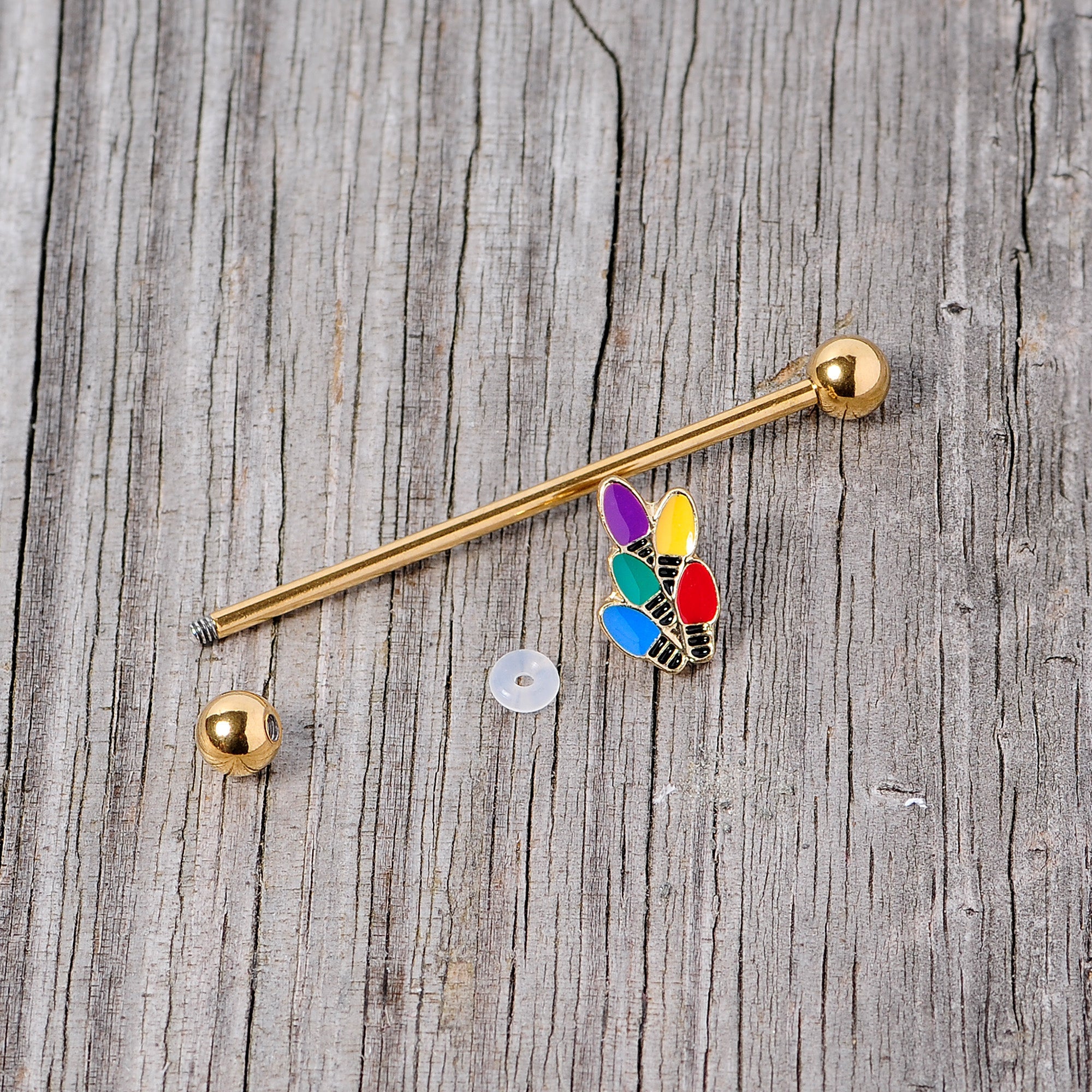 BodyCandy 14G Gold Tone Christmas Lights Industrial Barbell 38mm — alternative angle