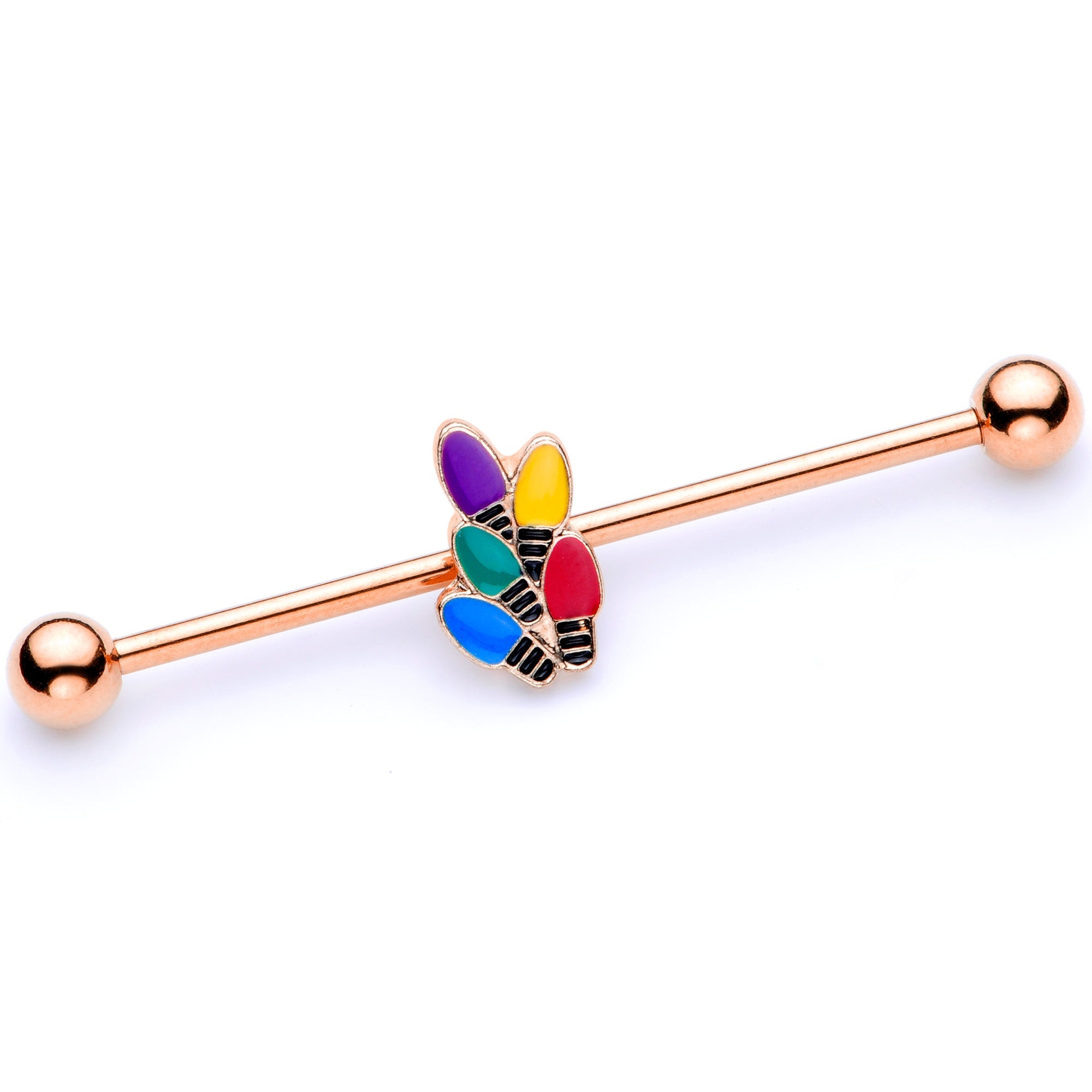 BodyCandy 14G Rose Gold Tone Christmas Lights Industrial Barbell 38mm — main product shot