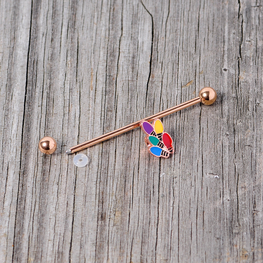 BodyCandy 14G Rose Gold Tone Christmas Lights Industrial Barbell 38mm — alternative angle