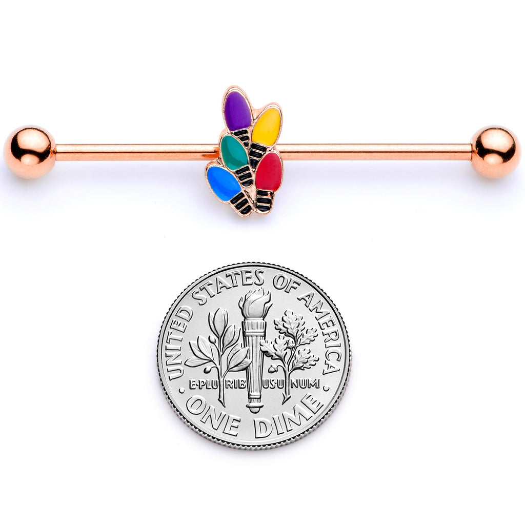 BodyCandy 14G Rose Gold Tone Christmas Lights Industrial Barbell 38mm — in-use photo