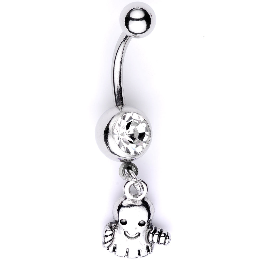 BodyCandy Clear Gem Happy Ghost Halloween Dangle Belly Ring — main product shot