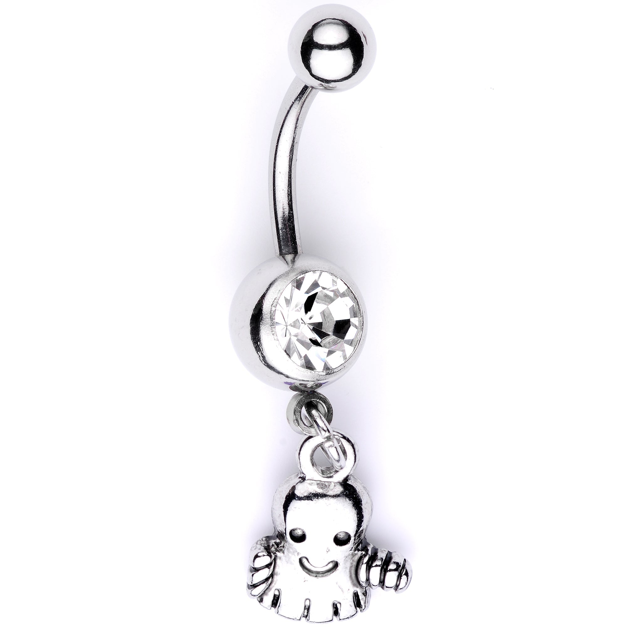 BodyCandy Clear Gem Happy Ghost Halloween Dangle Belly Ring — main product shot