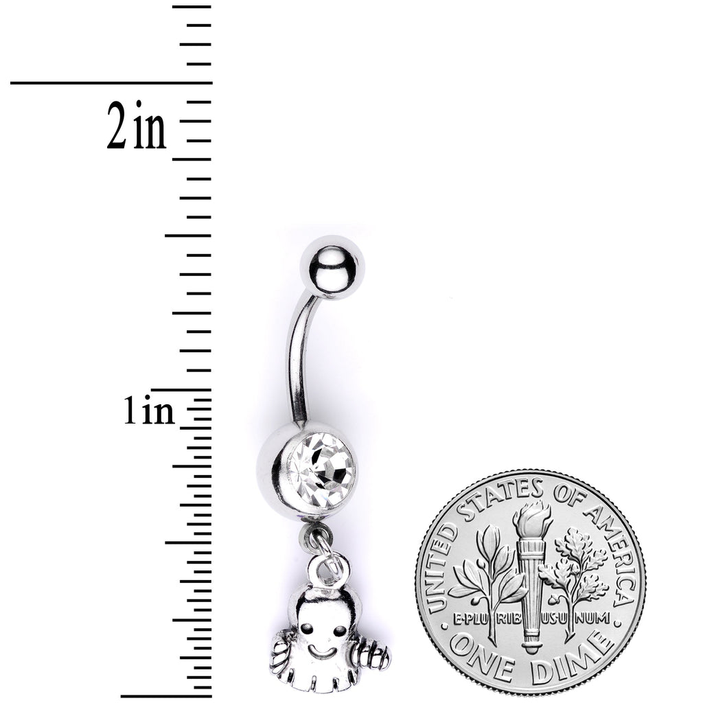 BodyCandy Clear Gem Happy Ghost Halloween Dangle Belly Ring — side view