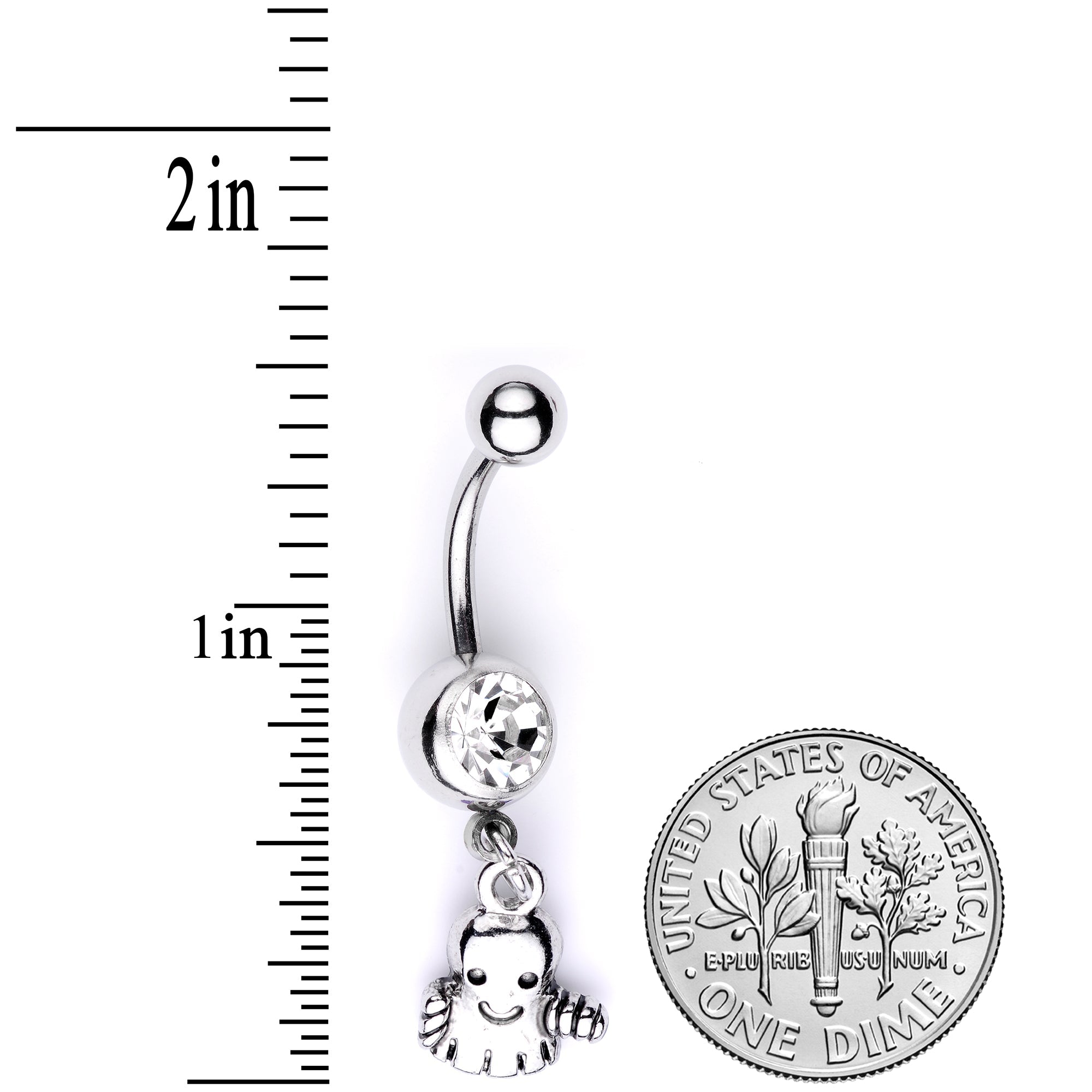 BodyCandy Clear Gem Happy Ghost Halloween Dangle Belly Ring — side view