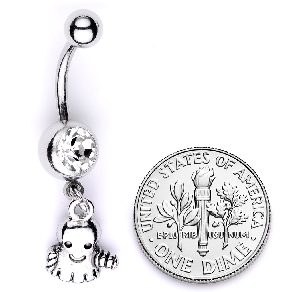 BodyCandy Clear Gem Happy Ghost Halloween Dangle Belly Ring — back view