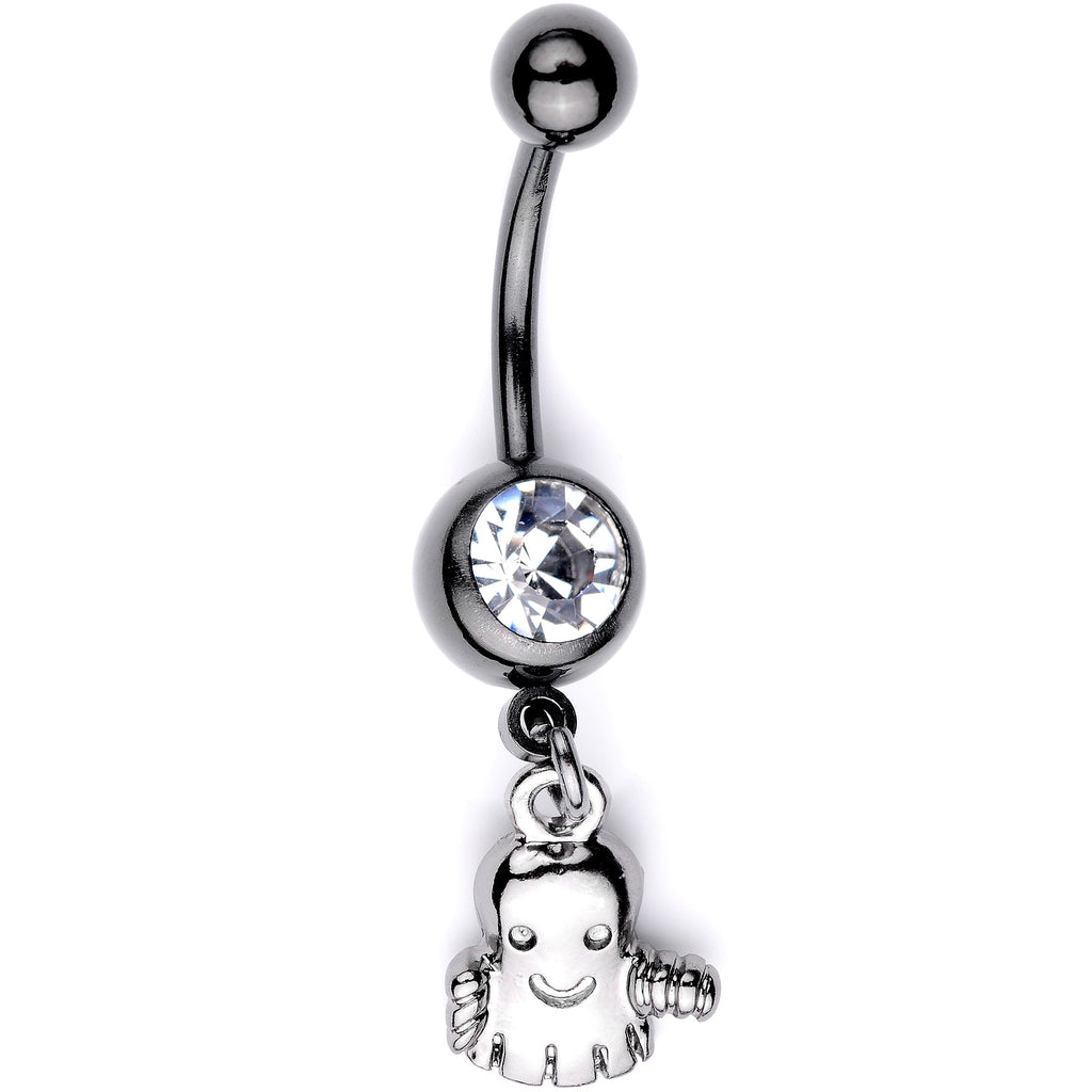 BodyCandy Clear Gem Black Happy Ghost Halloween Dangle Belly Ring — main product shot