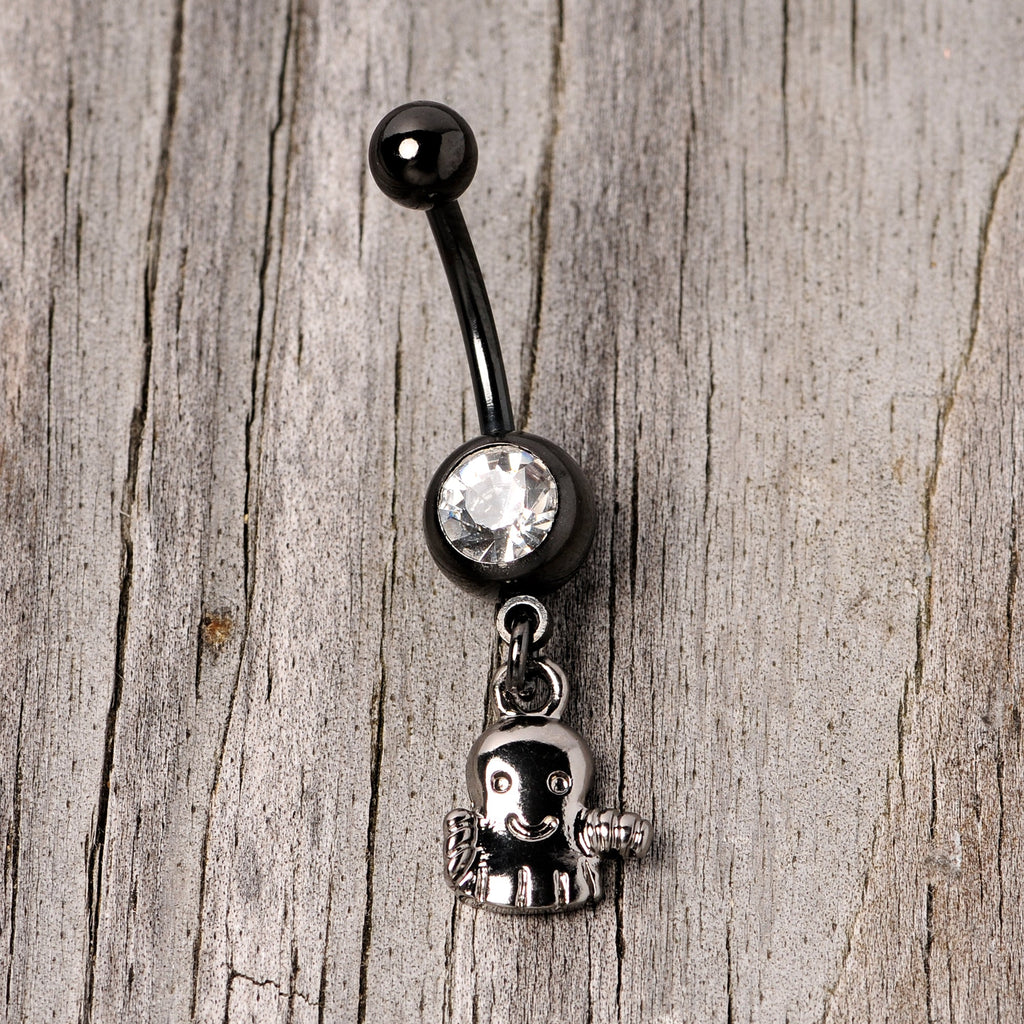 BodyCandy Clear Gem Black Happy Ghost Halloween Dangle Belly Ring — lifestyle context