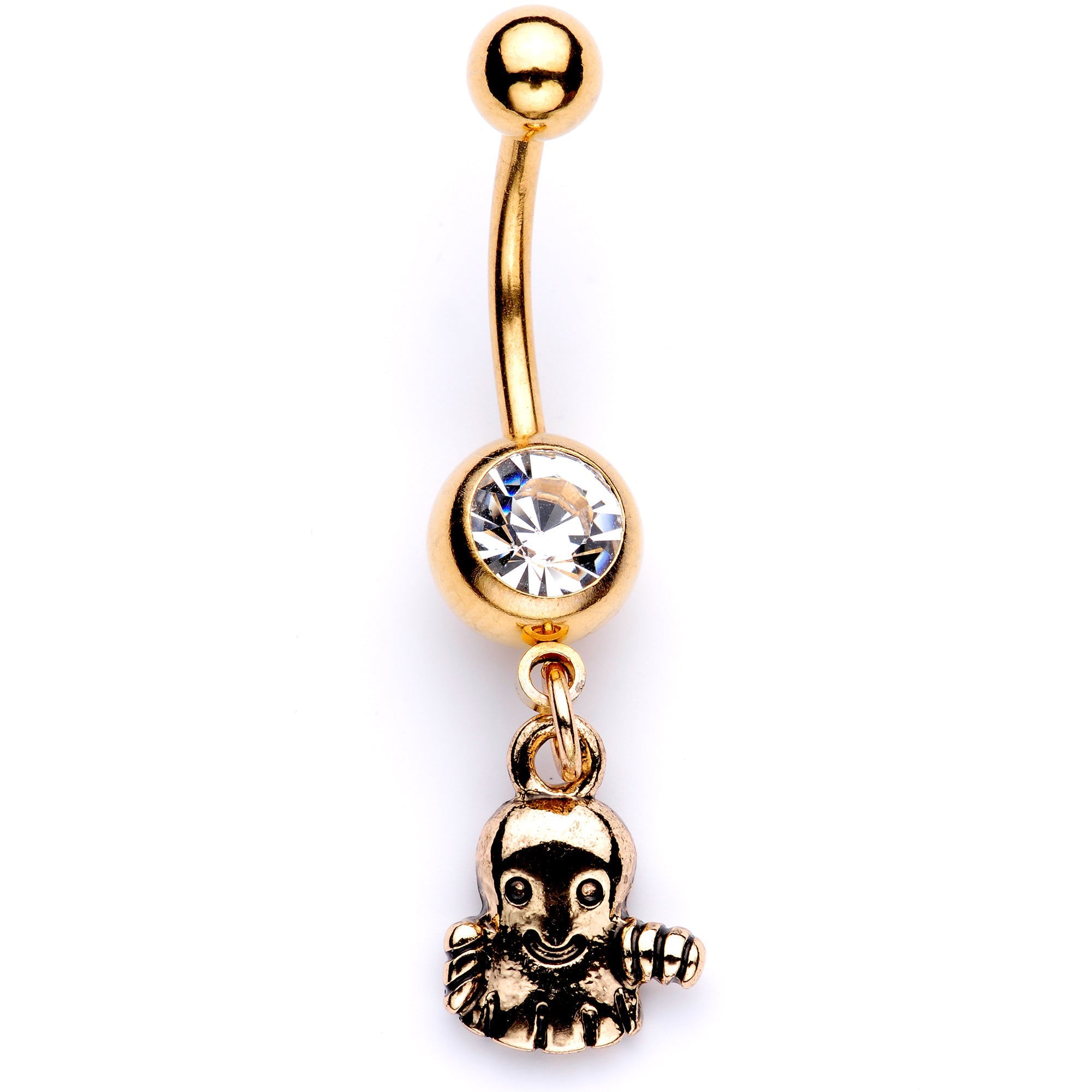 BodyCandy Clear Gem Gold Tone Happy Ghost Halloween Dangle Belly Ring — main product shot
