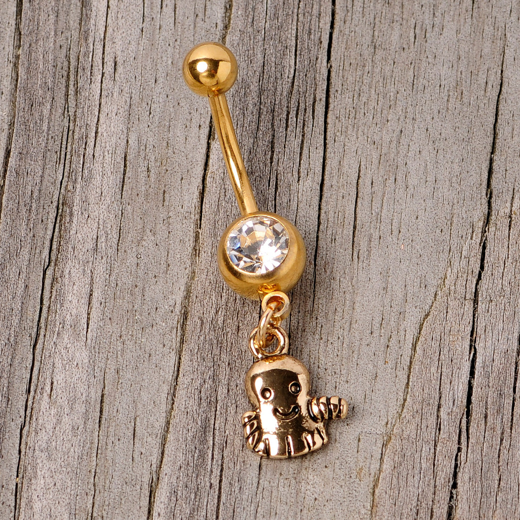 BodyCandy Clear Gem Gold Tone Happy Ghost Halloween Dangle Belly Ring — lifestyle context
