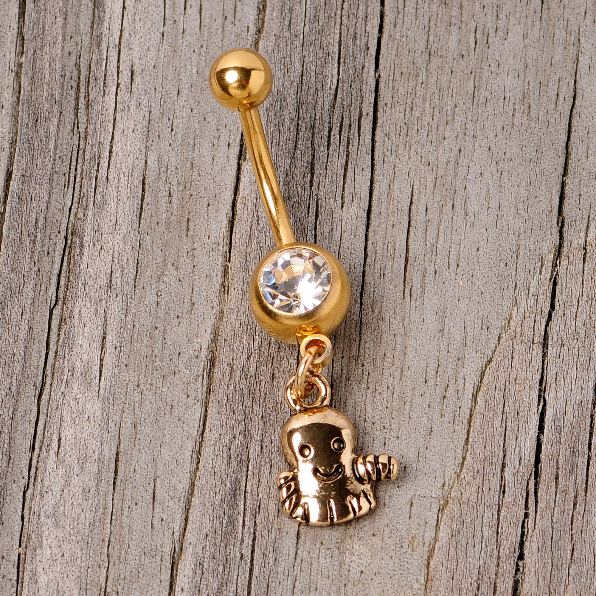 BodyCandy Clear Gem Gold Tone Happy Ghost Halloween Dangle Belly Ring — lifestyle context