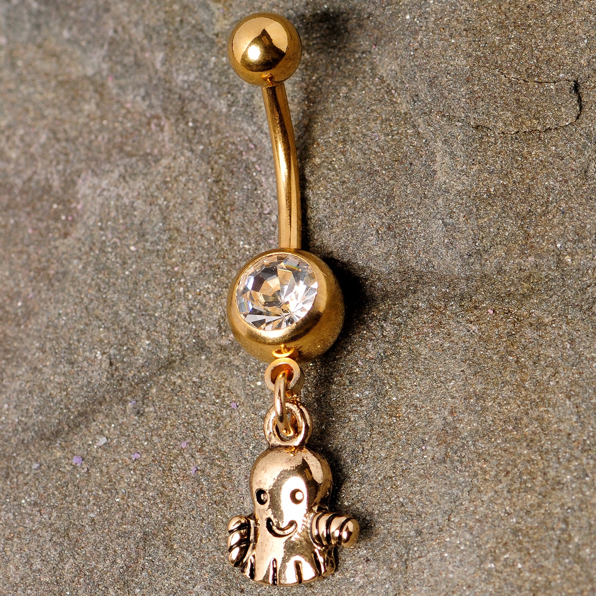 BodyCandy Clear Gem Gold Tone Happy Ghost Halloween Dangle Belly Ring — side view