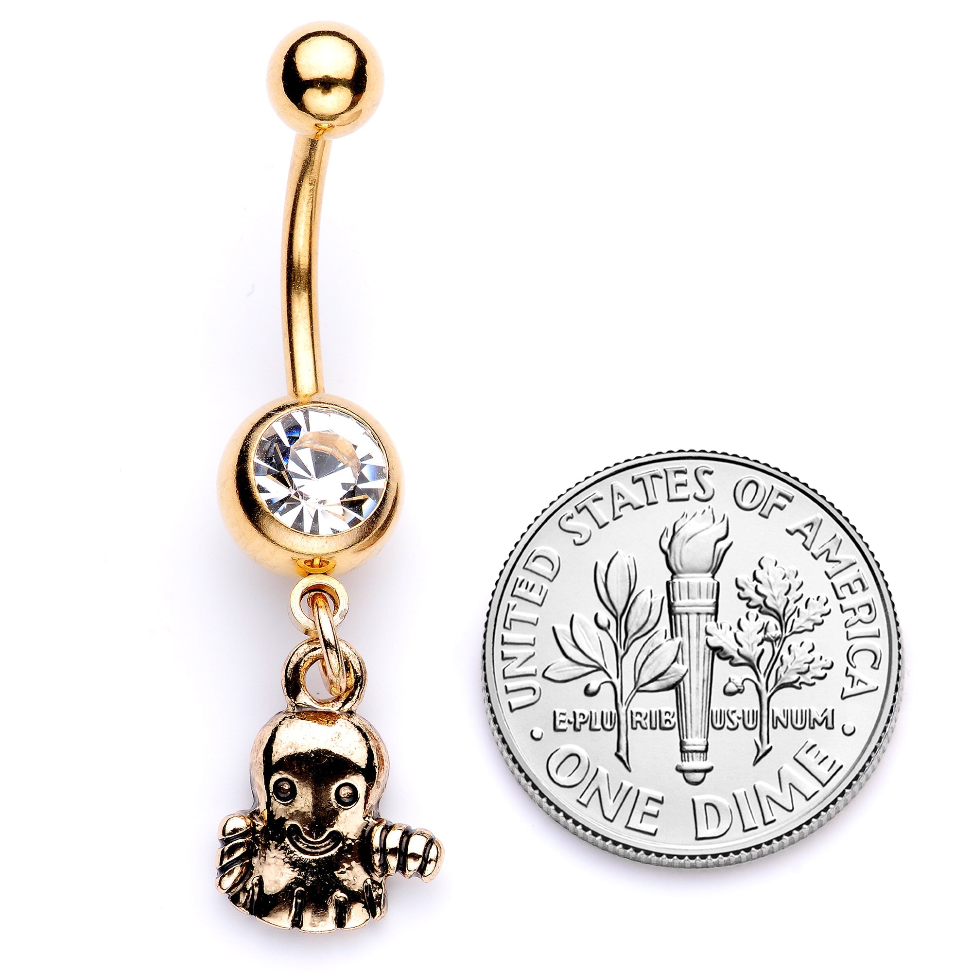 BodyCandy Clear Gem Gold Tone Happy Ghost Halloween Dangle Belly Ring — alternative angle