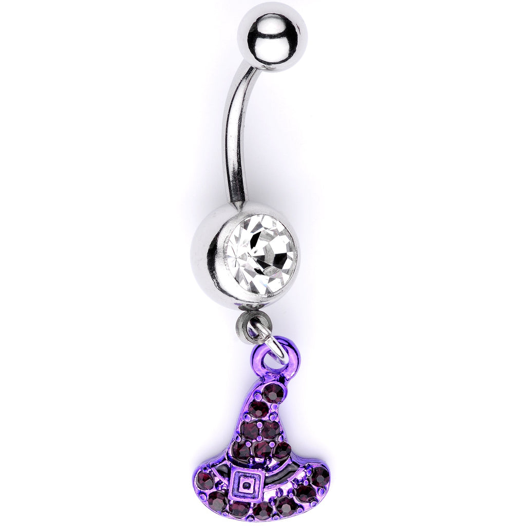BodyCandy Clear Black Gem Purple Witch Hat Halloween Dangle Belly Ring — main product shot