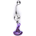 BodyCandy Clear Black Gem Purple Witch Hat Halloween Dangle Belly Ring — main product shot