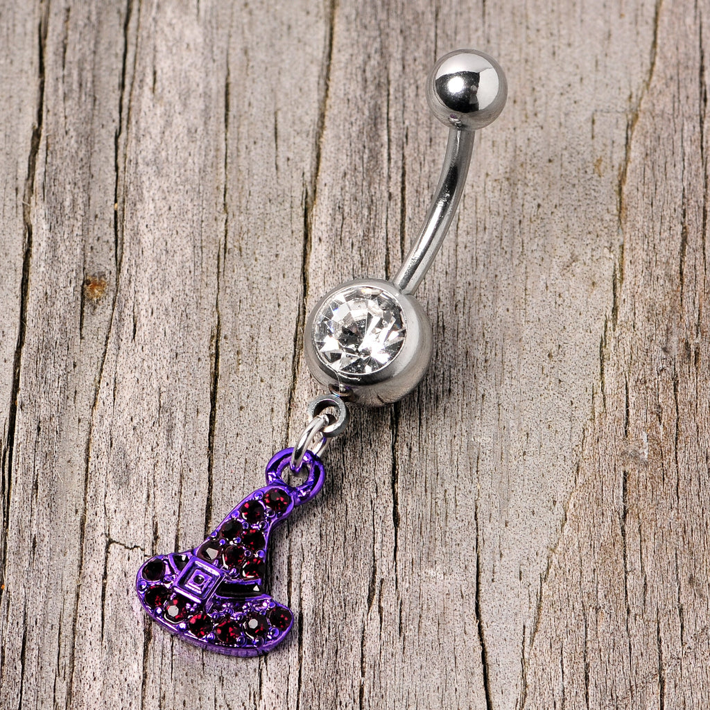 BodyCandy Clear Black Gem Purple Witch Hat Halloween Dangle Belly Ring — lifestyle context