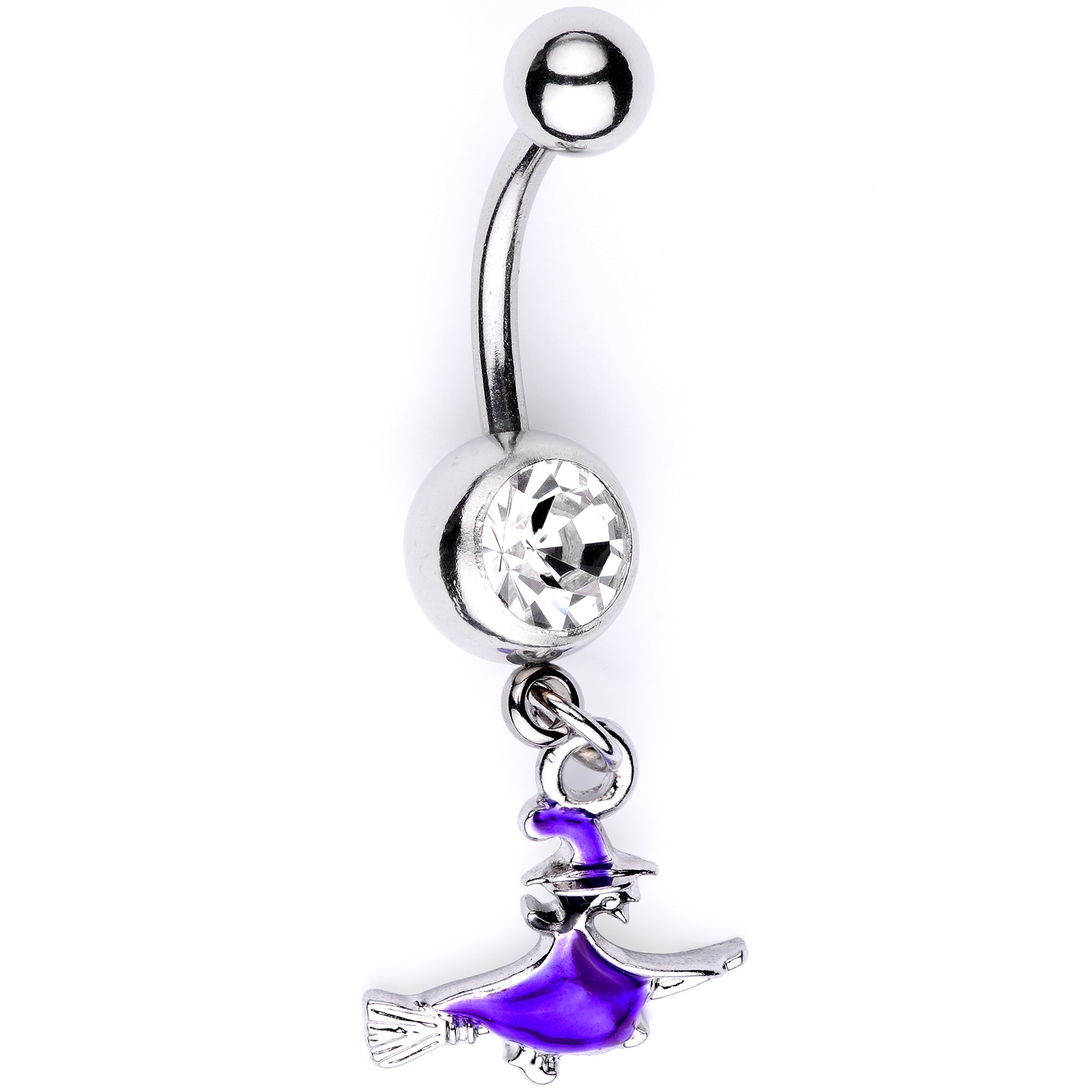 BodyCandy Clear Gem Blue Flying Witch Halloween Dangle Belly Ring — main product shot