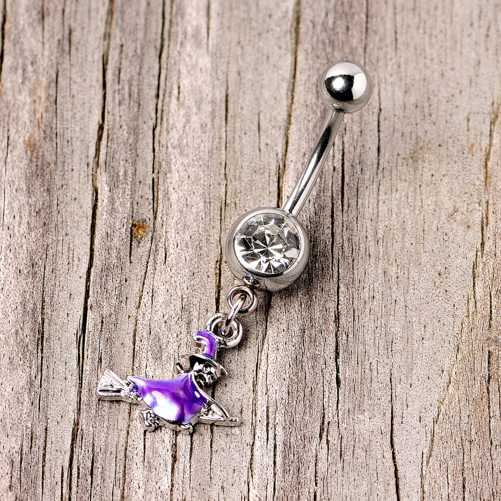 BodyCandy Clear Gem Blue Flying Witch Halloween Dangle Belly Ring — lifestyle context