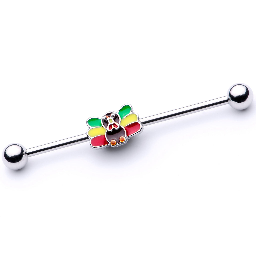 BodyCandy 14G Rasta Turkey Thanksgiving Industrial Barbell 38mm — main product shot