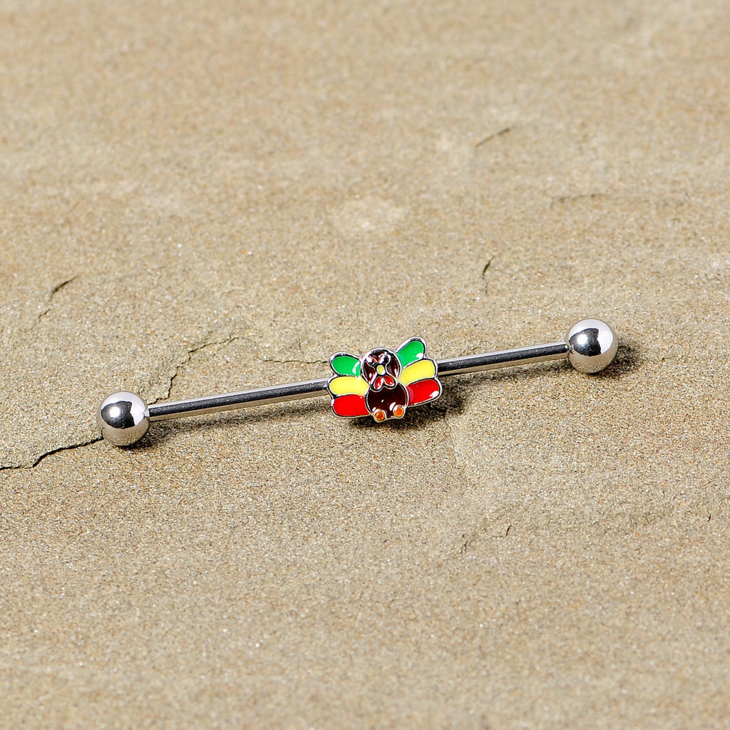 BodyCandy 14G Rasta Turkey Thanksgiving Industrial Barbell 38mm — detail close-up