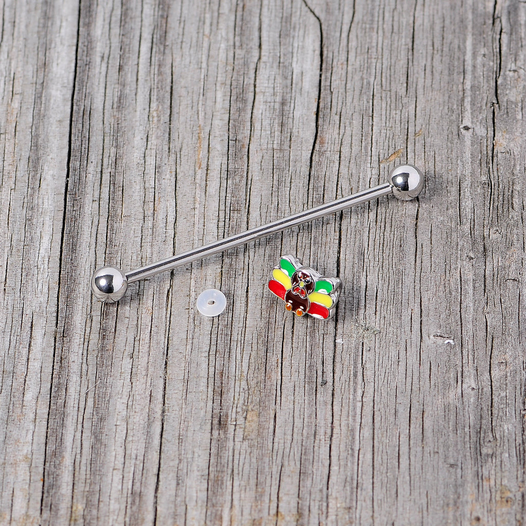 BodyCandy 14G Rasta Turkey Thanksgiving Industrial Barbell 38mm — side view