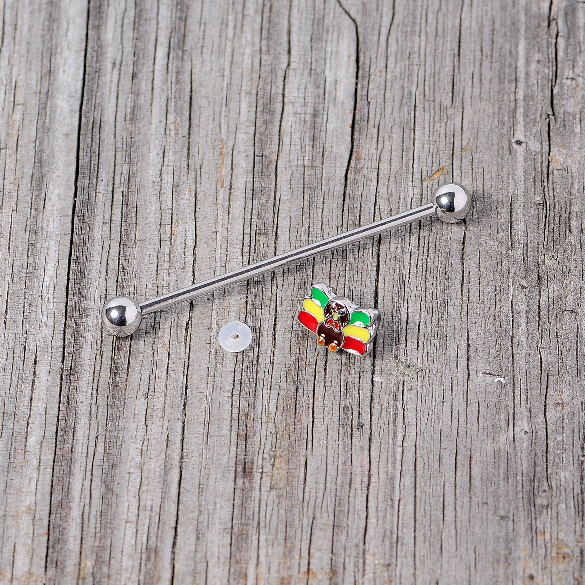 BodyCandy 14G Rasta Turkey Thanksgiving Industrial Barbell 38mm — side view