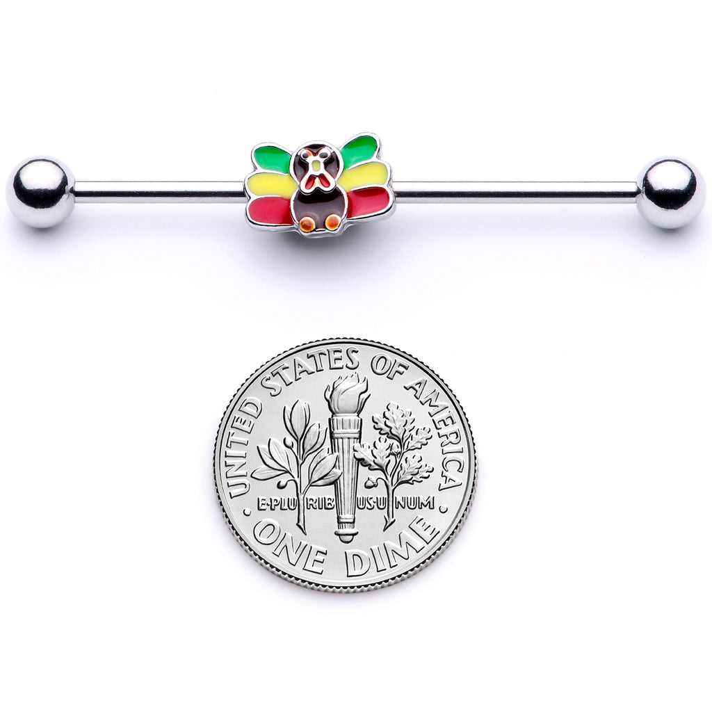BodyCandy 14G Rasta Turkey Thanksgiving Industrial Barbell 38mm — back view