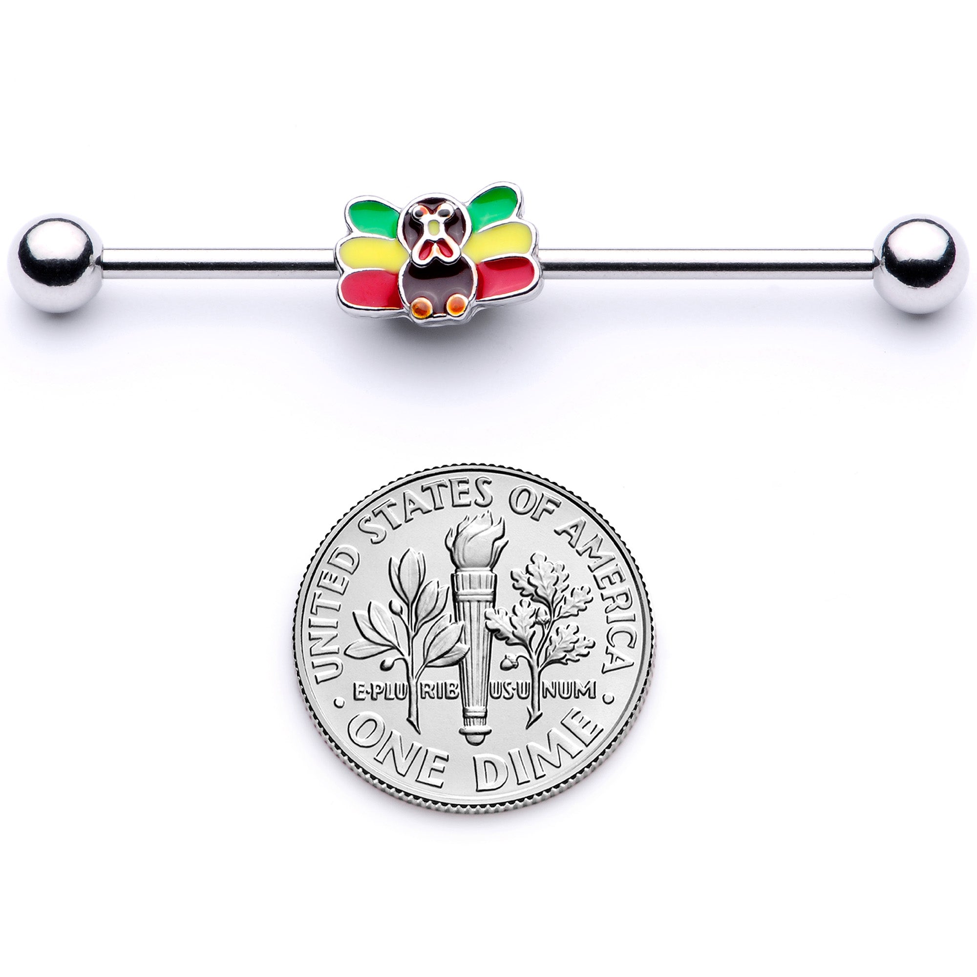 BodyCandy 14G Rasta Turkey Thanksgiving Industrial Barbell 38mm — back view