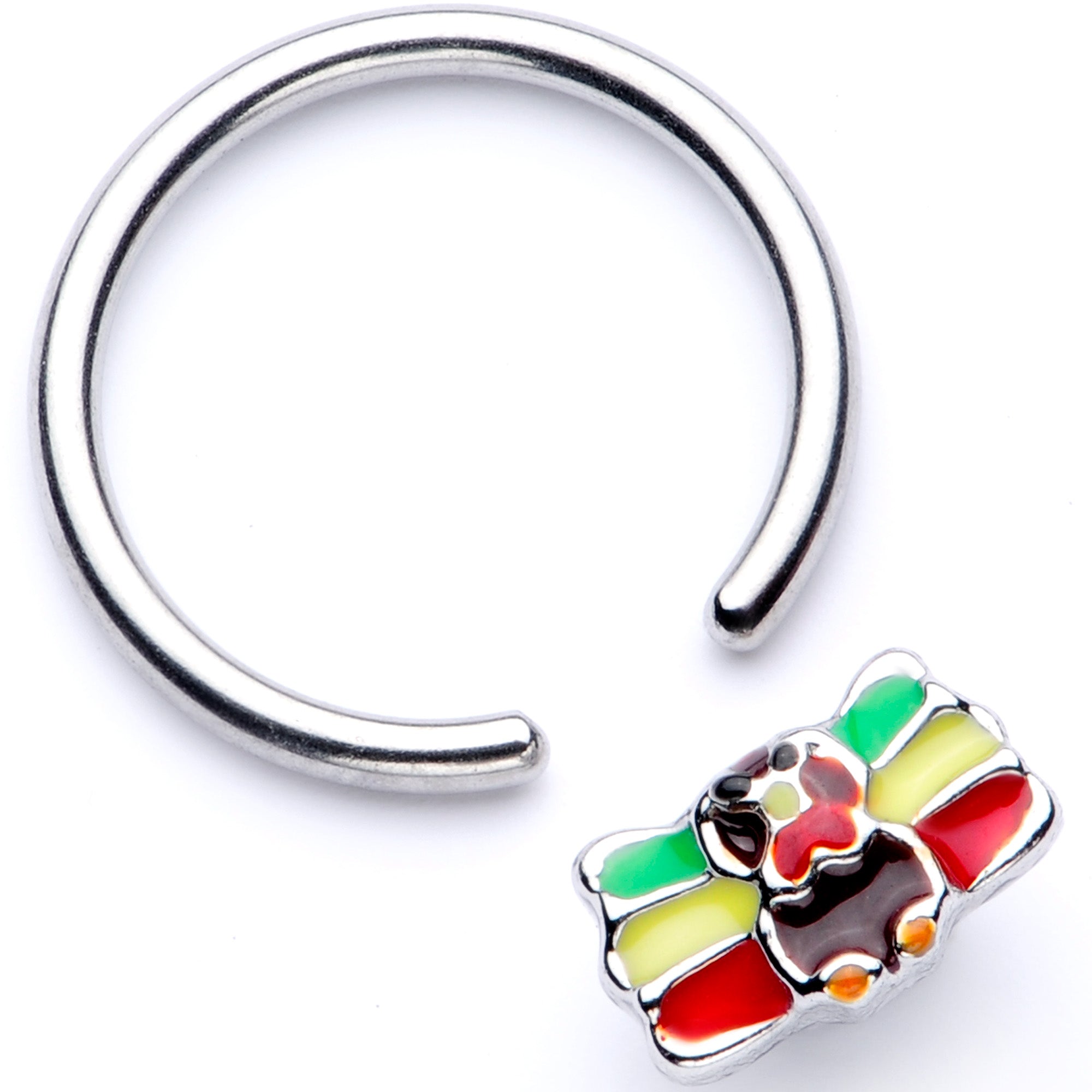 BodyCandy 16G 3/8 Rasta Turkey Thanksgiving BCR Captive Ring — detail close-up