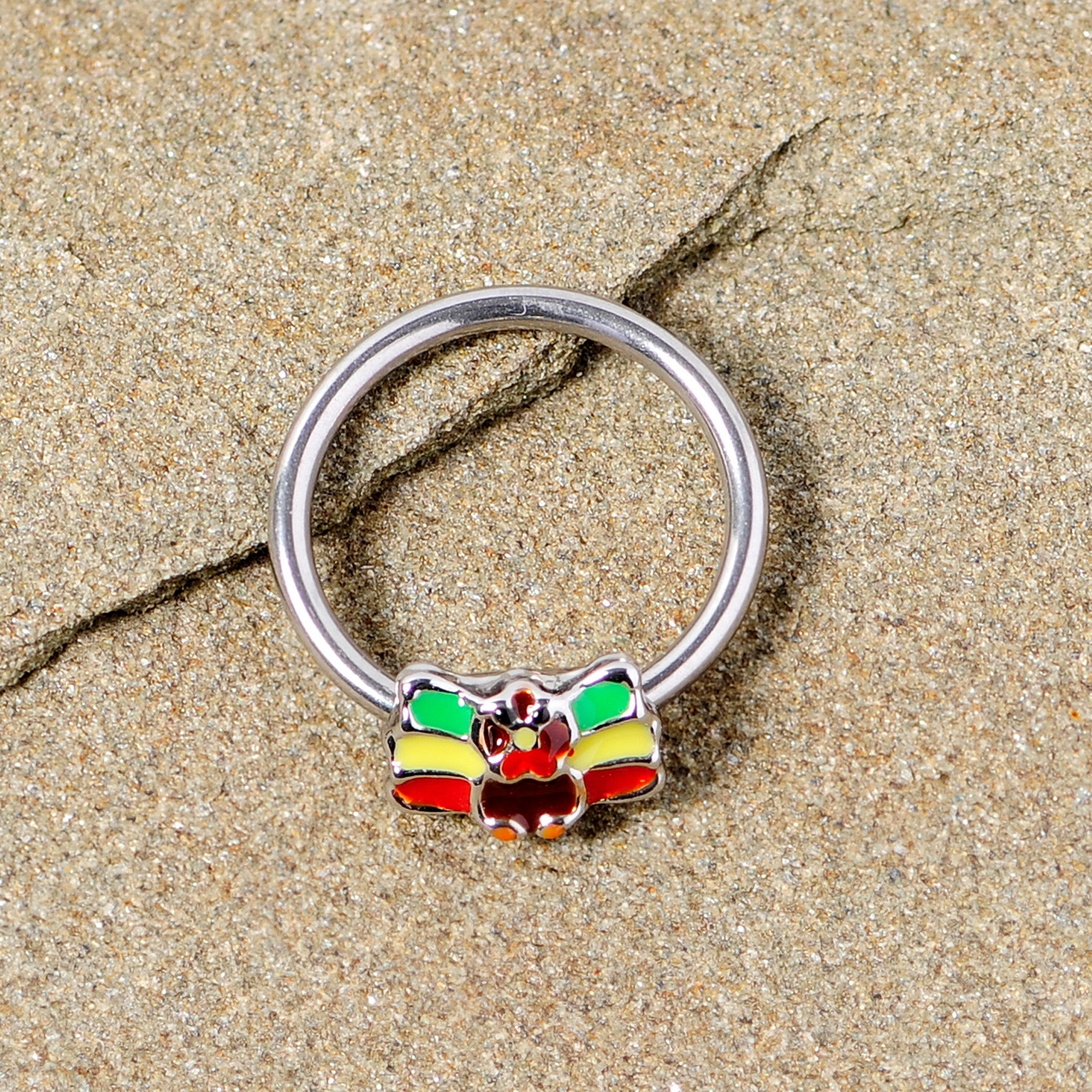 BodyCandy 16G 3/8 Rasta Turkey Thanksgiving BCR Captive Ring — lifestyle context