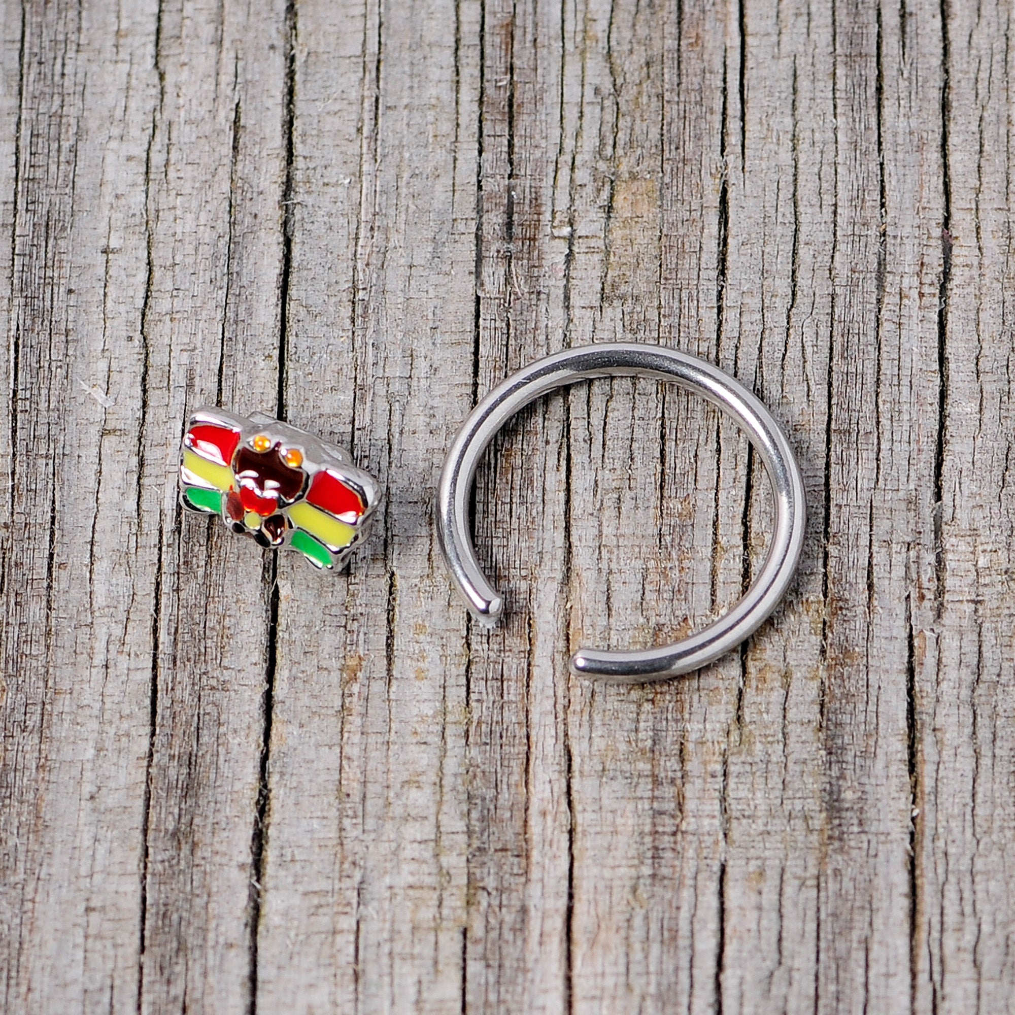 BodyCandy 16G 3/8 Rasta Turkey Thanksgiving BCR Captive Ring — back view
