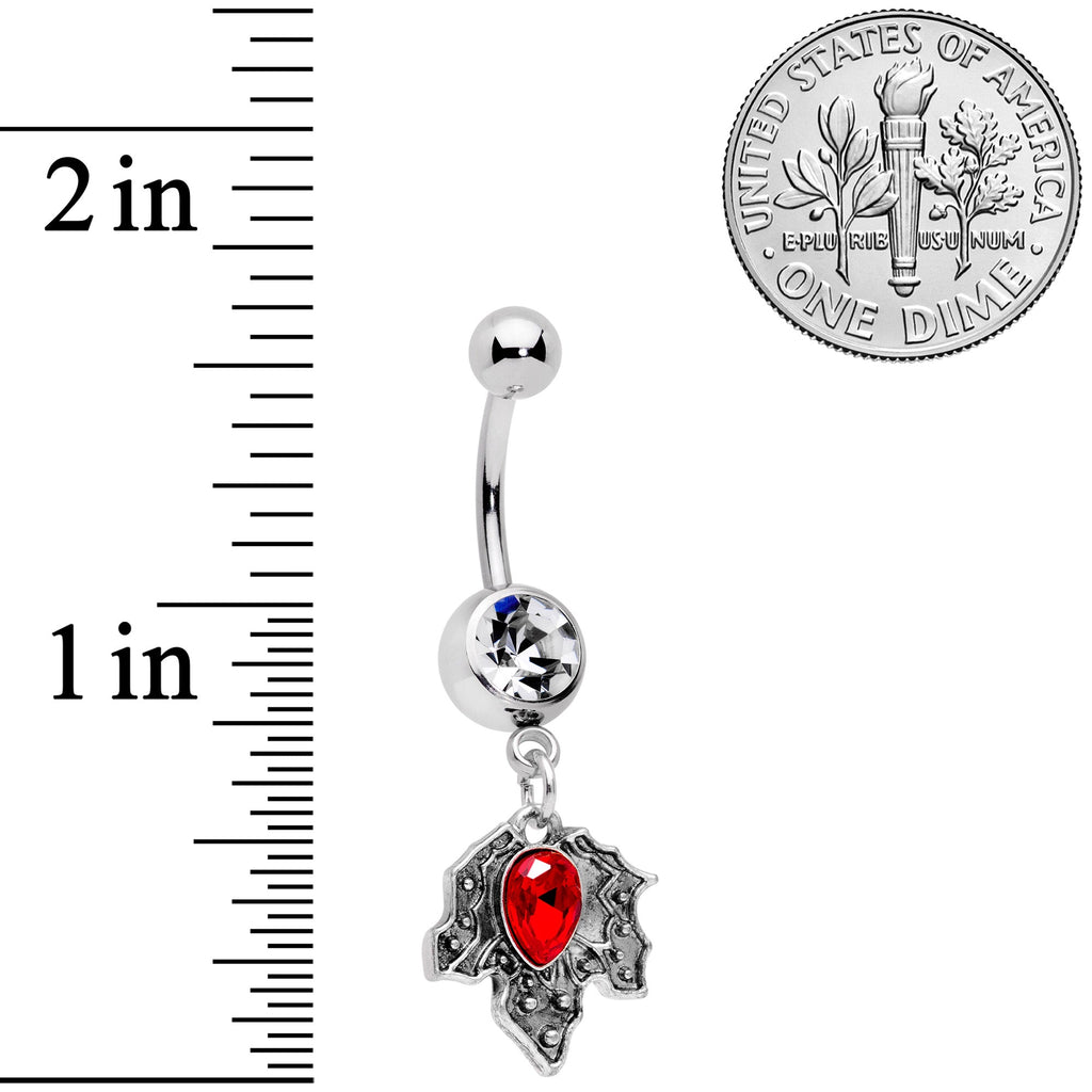 BodyCandy Clear Red Gem Holiday Holly Leaf Christmas Dangle Belly Ring — alternative angle