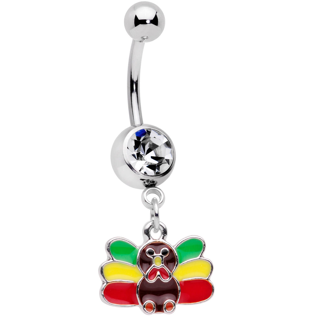 BodyCandy Clear Gem Red Green Rasta Thanksgiving Turkey Dangle Belly Ring — main product shot