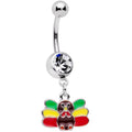 BodyCandy Clear Gem Red Green Rasta Thanksgiving Turkey Dangle Belly Ring — main product shot