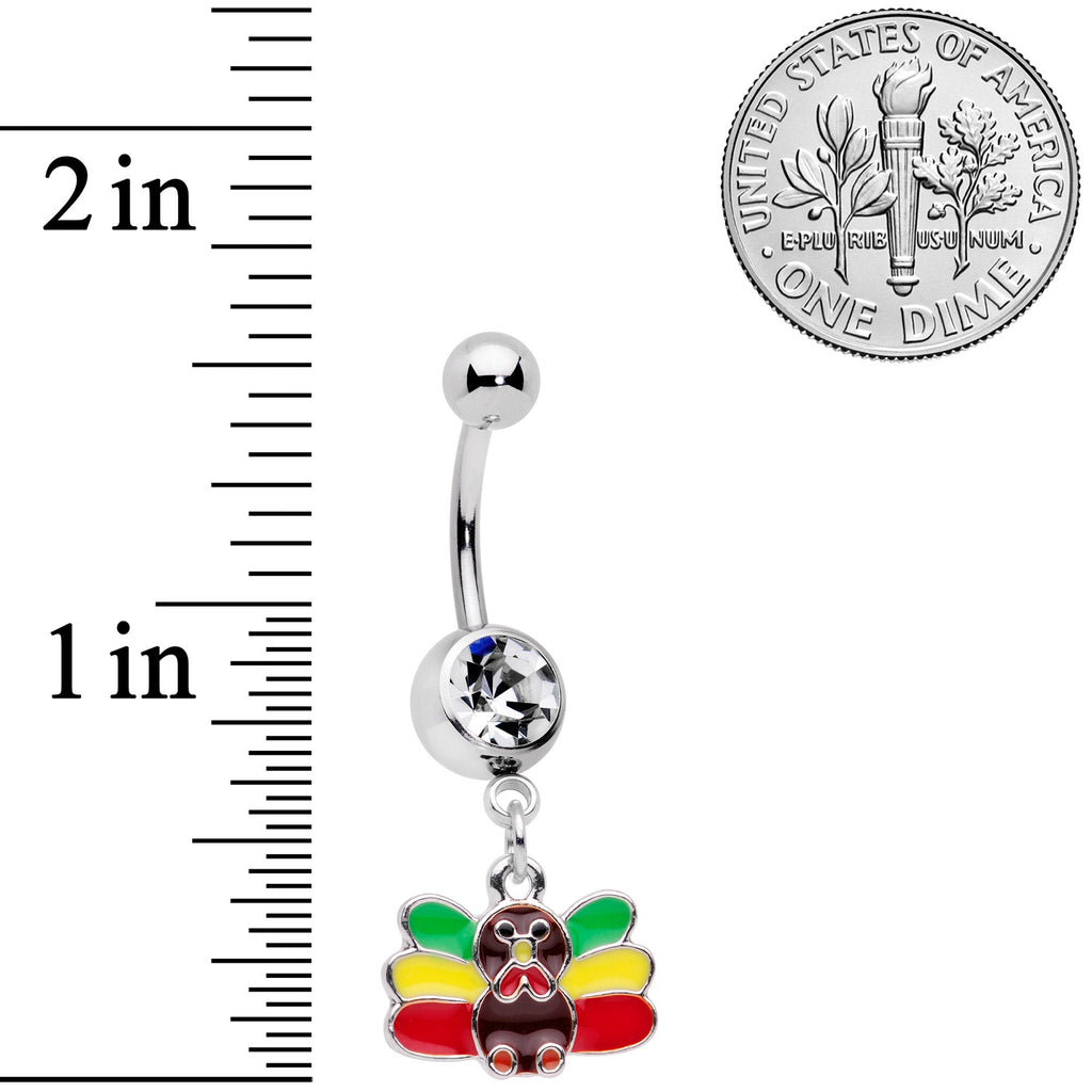 BodyCandy Clear Gem Red Green Rasta Thanksgiving Turkey Dangle Belly Ring — alternative angle